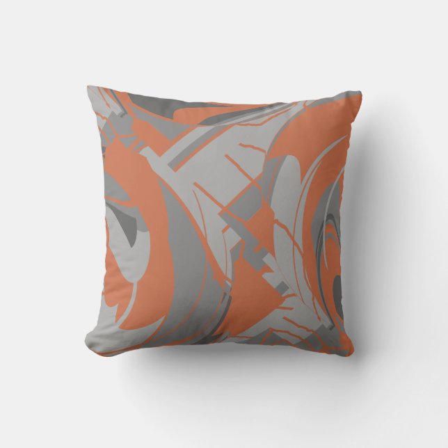 Almofada Burnt Orange Gray Charcoal Lush Leaf Art Swirls (Frente)