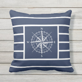 Almofada Bússola Náutica Listras Azul Marinho