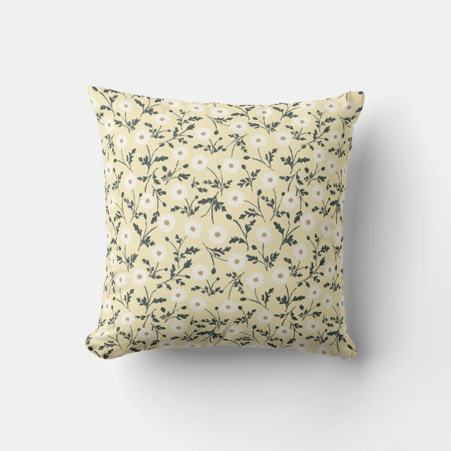 Almofada Butter Yellow Cream Modern Farmhouse Daisy Pattern (Frente)