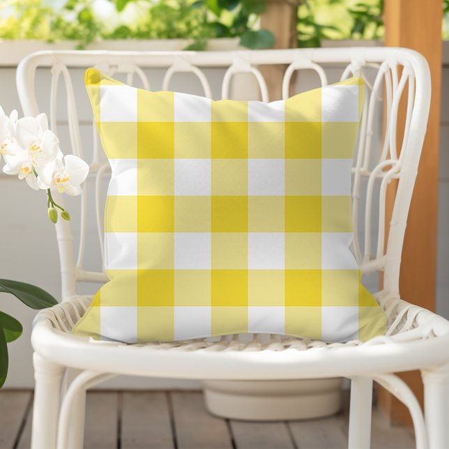 Almofada Buttercup Yellow Gingham Check Plaid Pattern (Criador carregado)