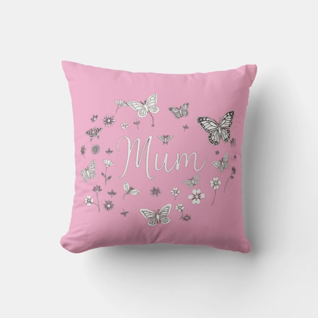 Almofada Butterfly and Floral "Mum" Mother's Day  (Frente)