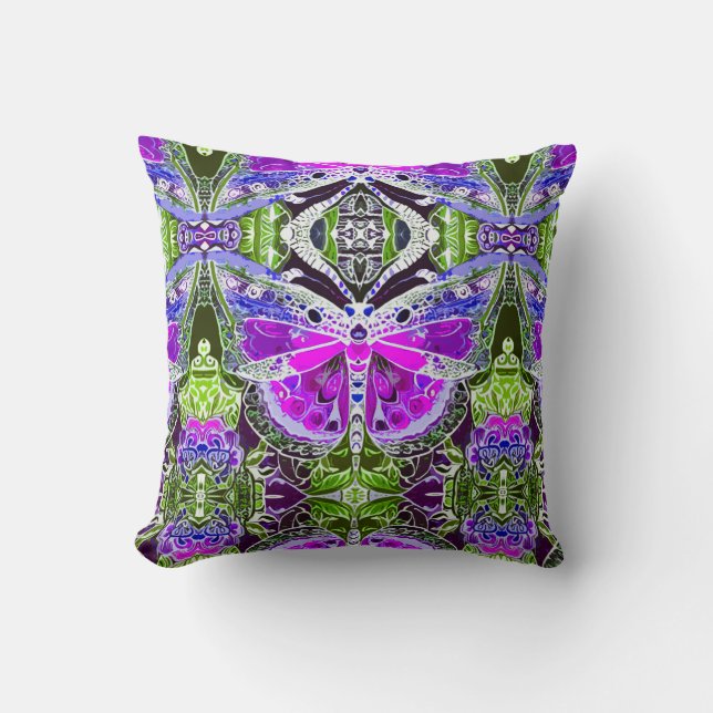 Almofada Butterfly e Medallion Batik Patterno em Violet (Frente)