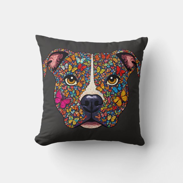 Almofada Butterfly Kaleidoscope Pitbull Portrait -Bully Mom (Frente)