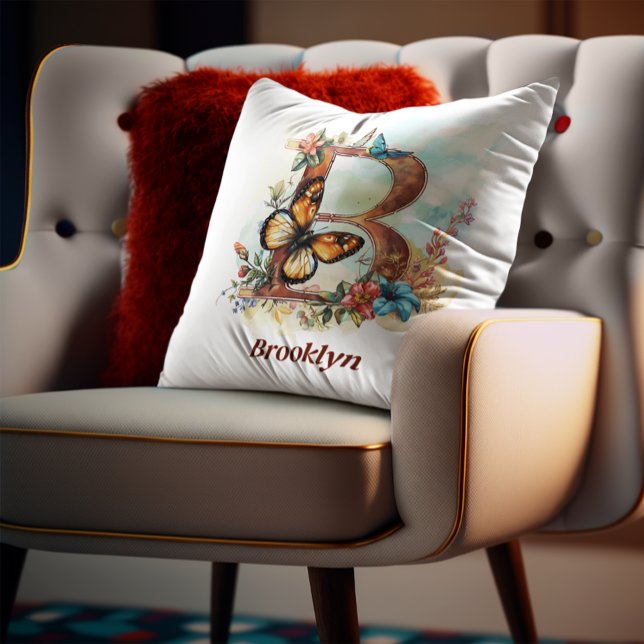Almofada Butterfly Personalizada - Letra B Monograma (Criador carregado)