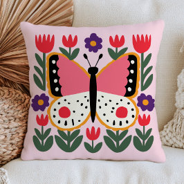 Almofada Butterfly with Flowers Elegant Botanical Insect