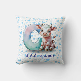 Almofada C is for Cow – Baby Pillow with Blue Heart