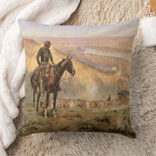 Almofada C M Russell Wagon Boss Vintage Western Cowboy