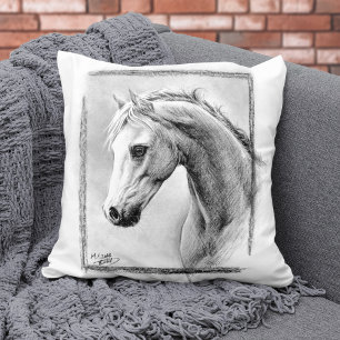 Almofada Cabeça de cavalo Desenho de carvão de equina Art