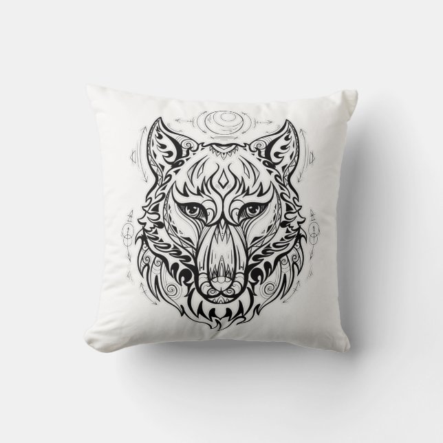 Almofada Cabeça de lobo com decoração étnica (Frente)