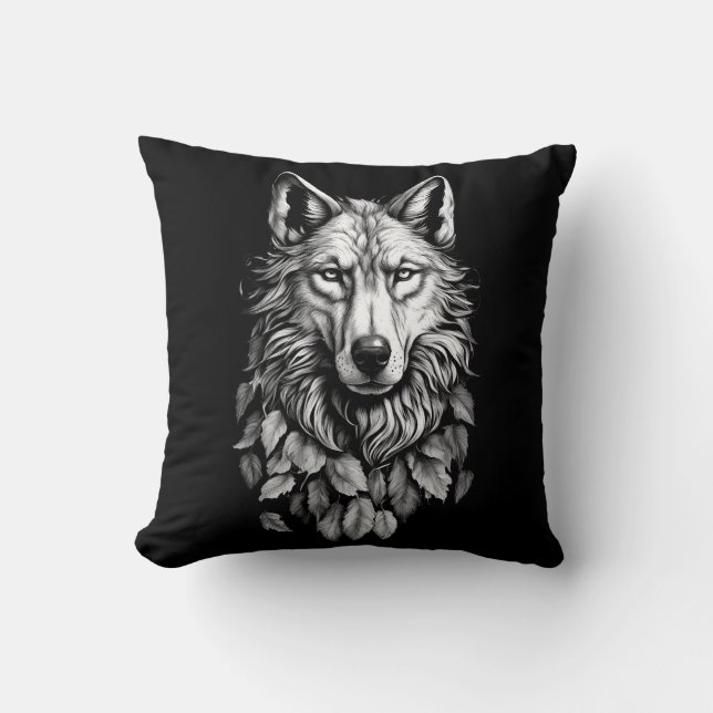Almofada cabeça de lobo deixa desenho de arte original anim (Frente)