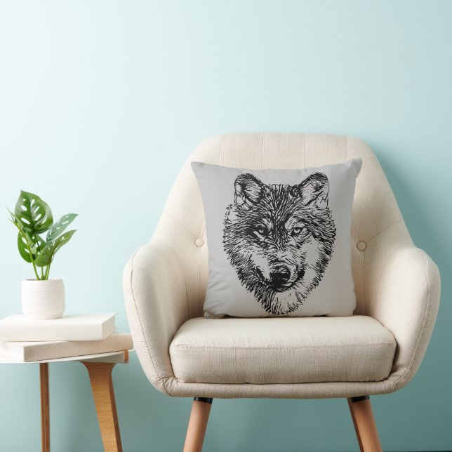 Almofada Cabeça de lobo sorrindo - silhueta de linhas 1 (Cadeira)