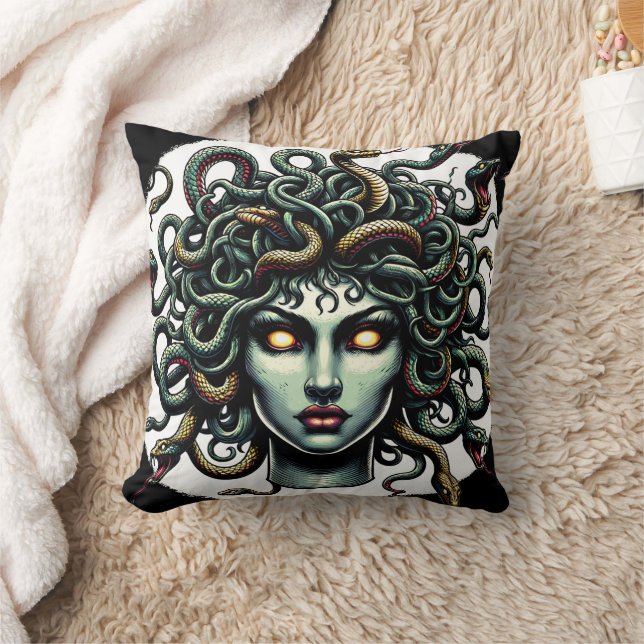 Almofada Cabeça de Medusa Olhando Verde cheia de Cobras (Cobertor)