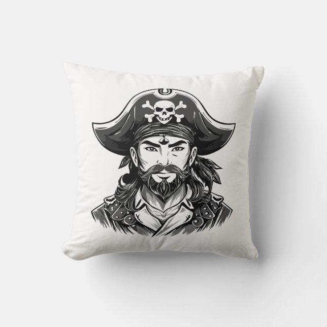 Almofada Cabeça de pirata com chapéu de marinheiro e tapa-o (Frente)