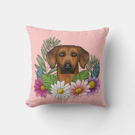 Almofada Cabeça de Rhodesian Ridgeback e Flores Silvestres 