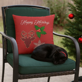 Almofada Cabeça de Veado Feriado, Floco de Neve e Folhas Ho