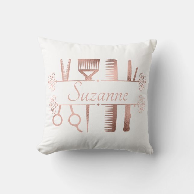 Almofada Cabelereiro Rosa Dourado Personalizado Cabeleireir (Frente)