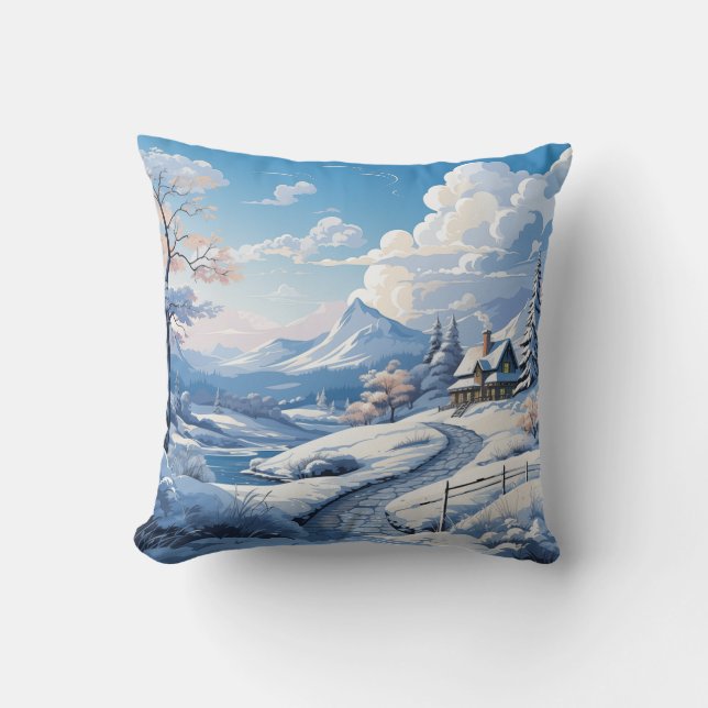 Almofada Cabina de Montanha Snowy de inverno 2 Imagens Dife (Frente)