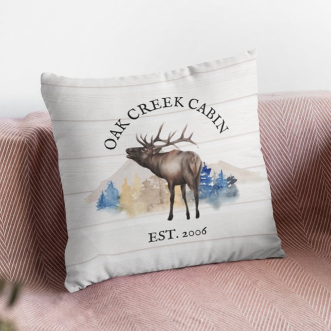 Almofada Cabine Rústica Alce Branco Madeira Personalizado M (Criador carregado)