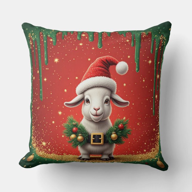 Almofada Cabra de Natal Fofa com Chapéu de Papai Noel Desig (Frente)
