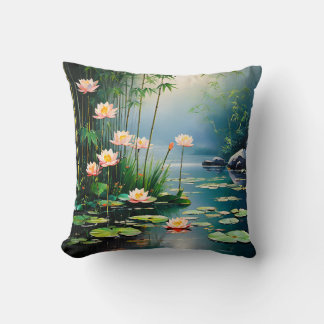 Almofada Caçados de bambu e flores de lótus