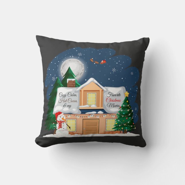 Almofada Cacau Quente Cozy Cabin e Filmes de Natal Favorito (Frente)