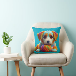 Almofada Cachorrinho de Fio Colorido Feito de Lã