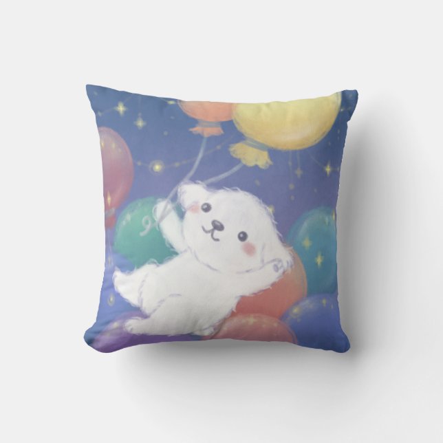 Almofada Cachorrinho Fofo com Balões & Estrelas (Frente)