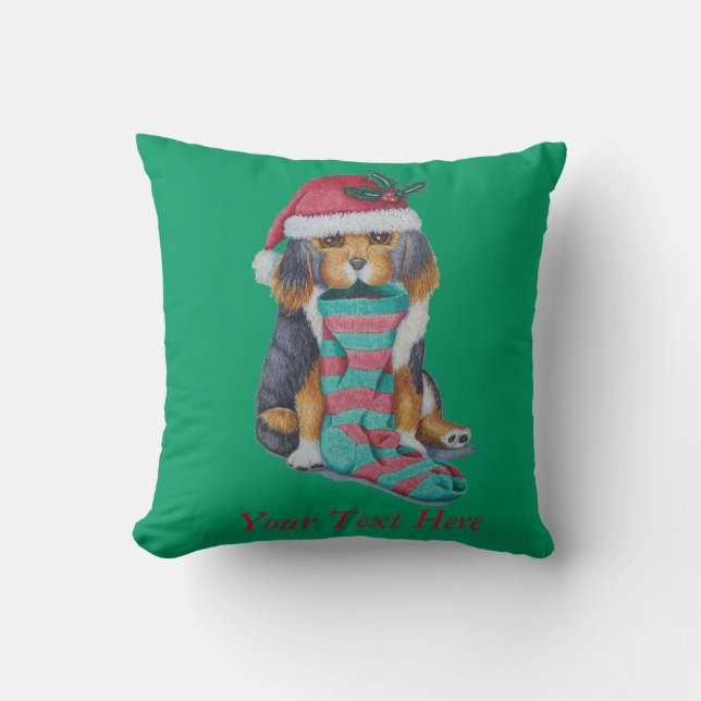 Almofada cachorrinho preto e marrom bonitinho no natal (Frente)
