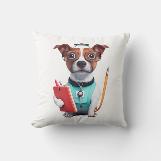 Almofada Cachorro A Trabalhar Como Enfermeira, Cachorro A V (Frente)