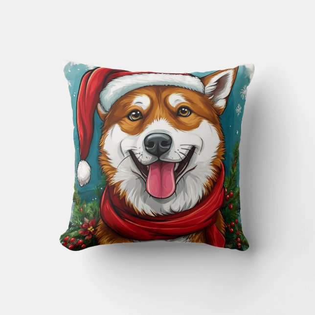 Almofada Cachorro Adorável com Roupa de Papai Noel (Frente)