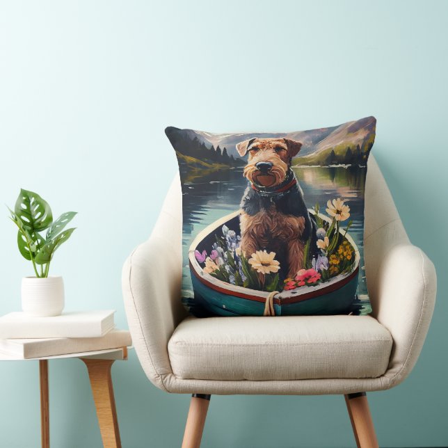 Almofada Cachorro Airedale em um remo: Uma aventura cênica (Cadeira)