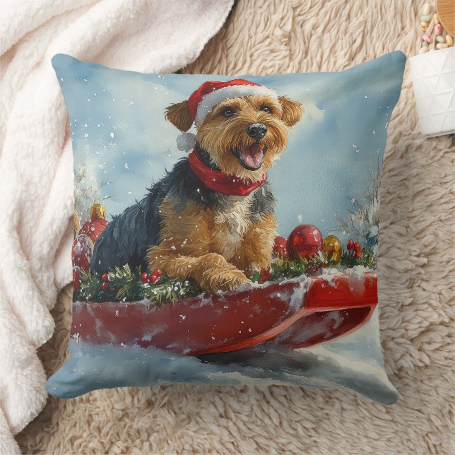 Almofada Cachorro Airedale no Trenó Deixe Nevar Natal (Cobertor)