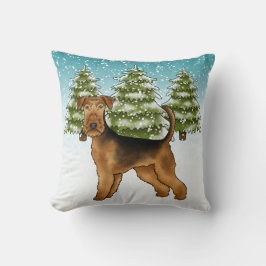Almofada Cachorro Airedale Terrier na Floresta de Inverno N