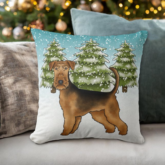 Almofada Cachorro Airedale Terrier na Floresta de Inverno N (Please note: This image is a digital mockup. The product may not be in scale.)