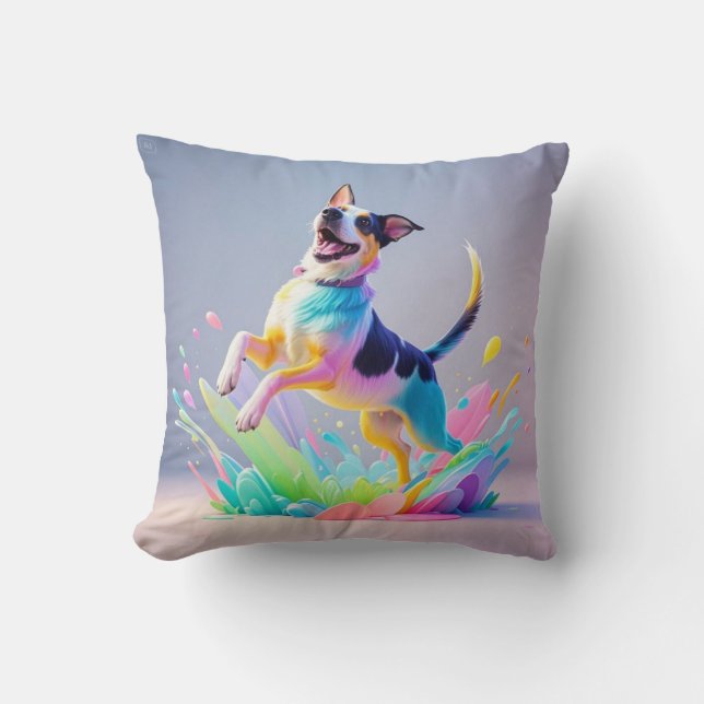 Almofada Cachorro alegre e alegre e divertido, salgado (Frente)