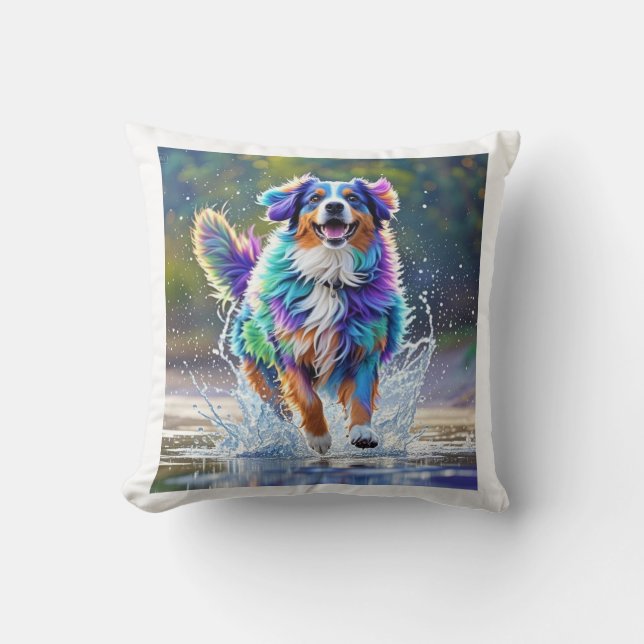 Almofada Cachorro alegre e alegre e divertido, salgado (Frente)