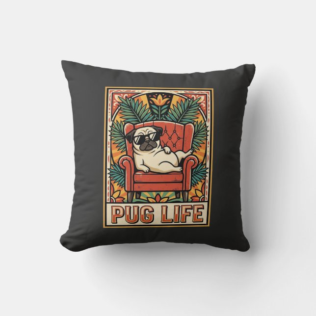 Almofada Cachorro Arte Popular Retro Pug Life (Frente)