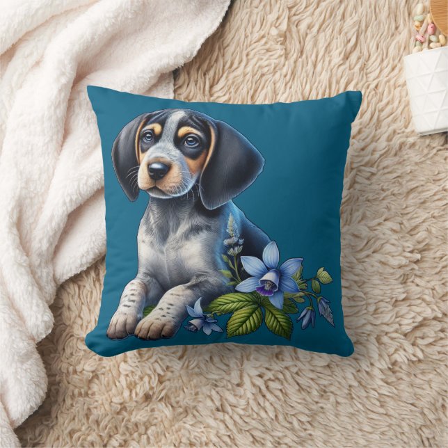 Almofada Cachorro Azul de Caça com Flores Azuis Delicadas (Cobertor)