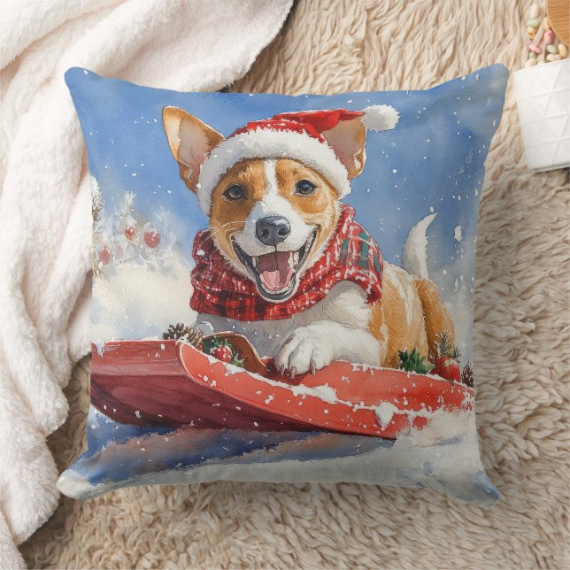 Almofada Cachorro Basenji no Sledge Deixe-o nevar no Natal (Cobertor)