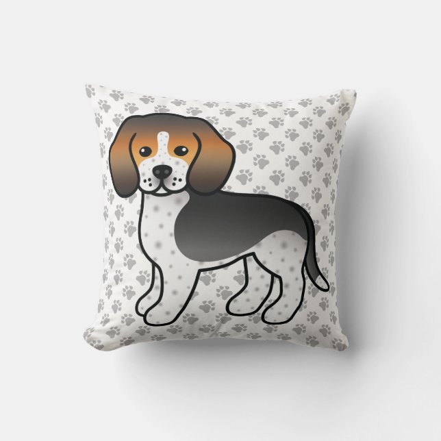 Almofada Cachorro Beagle Cartoon Ticked Azul & Patas (Frente)