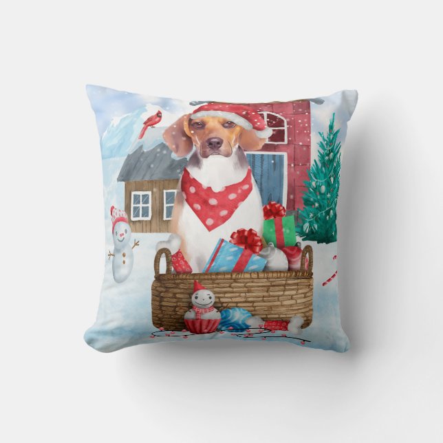 Almofada Cachorro Beagle na Casa de Natal na Neve (Frente)