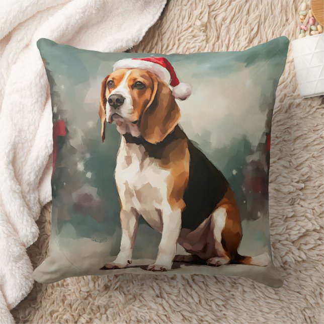 Almofada Cachorro Beagle na Neve Natal  (Cobertor)