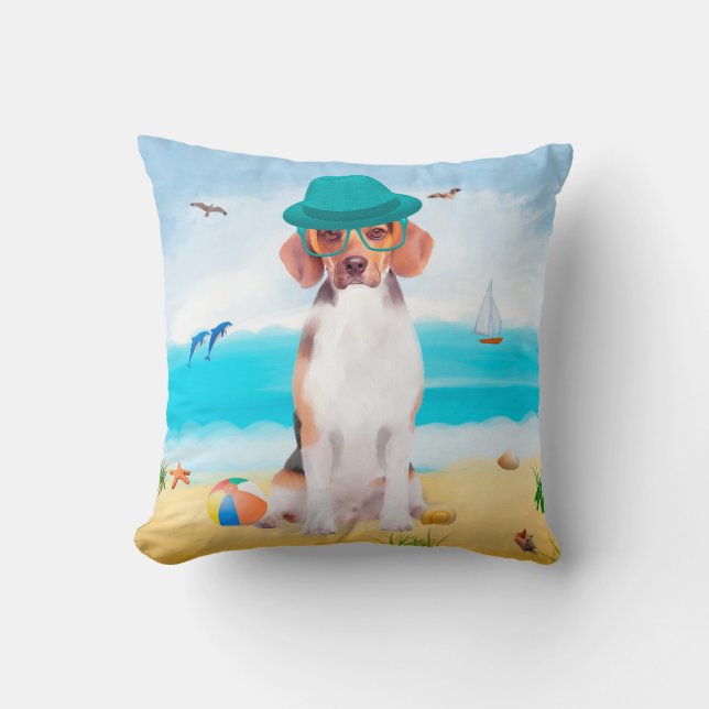 Almofada Cachorro Beagle na Praia (Frente)