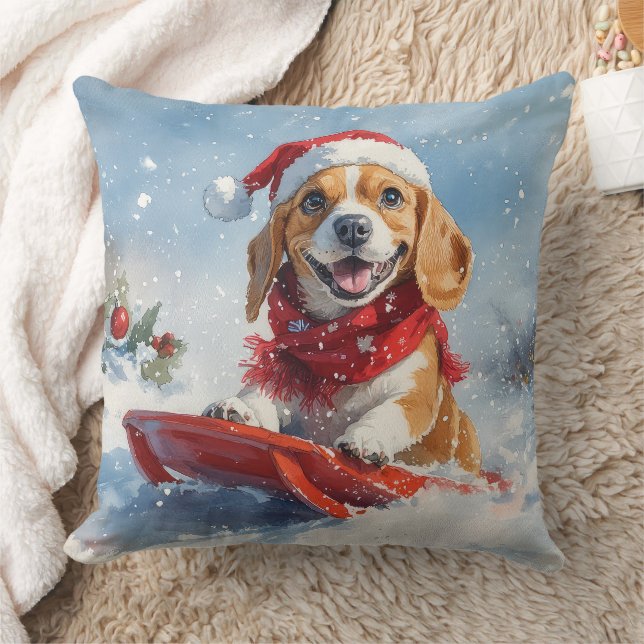 Almofada Cachorro Beagle no Trenó Fazer Neve Natal (Cobertor)