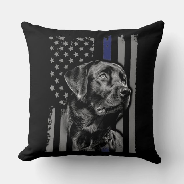 Almofada Cachorro | Black Labrador American Flag Thin Line (Frente)