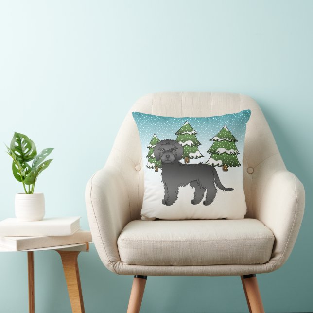 Almofada Cachorro Black Mini Goldendoodle em uma Floresta d (Cadeira)