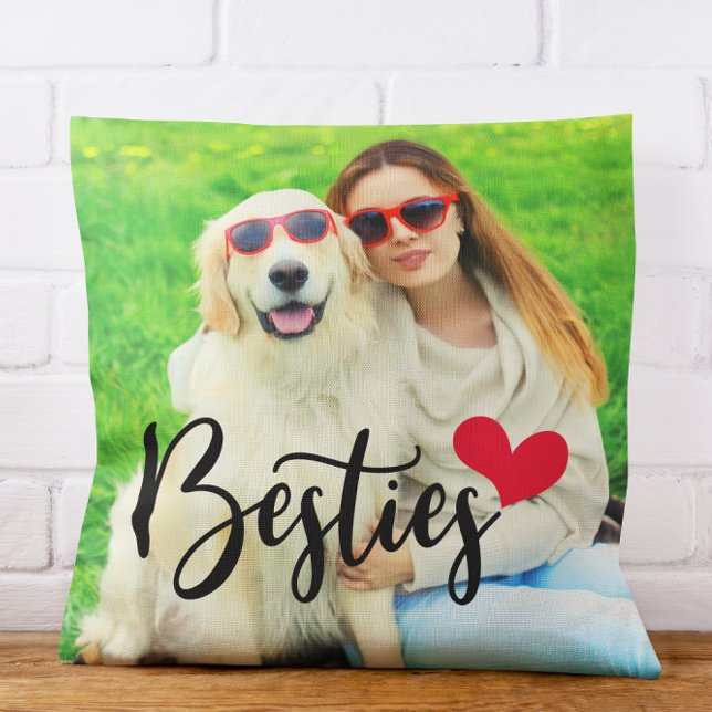 Almofada Cachorro Bonito Mãe Besties Foto Coração Vermelha (Glittery Rose Gold Foil 15th Birthday Throw Pillow)