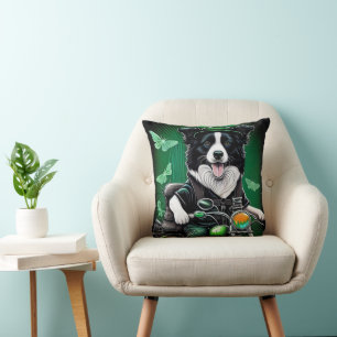 Almofada Cachorro Border Collie Dirigindo Bicicleta Dia de