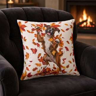 Almofada Cachorro Boxer Folhas de Outono
