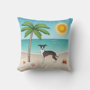 Almofada Cachorro Branca E Selo Na Praia Tropical De Verão